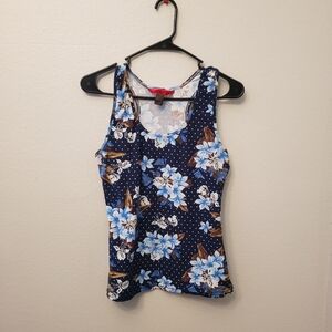 Hot Kiss Women's Floral Tank Top - Navy and White